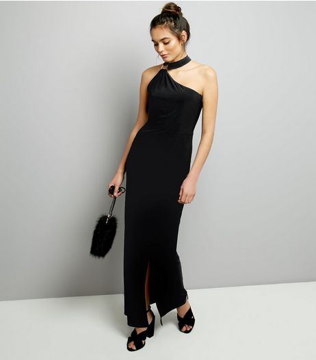 Black Ring Trim Halter Neck Maxi Dress | New Look