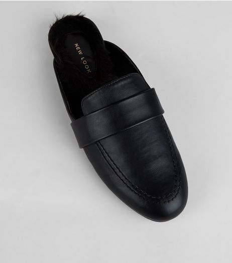 Black Faux Fur Lined Mules | New Look