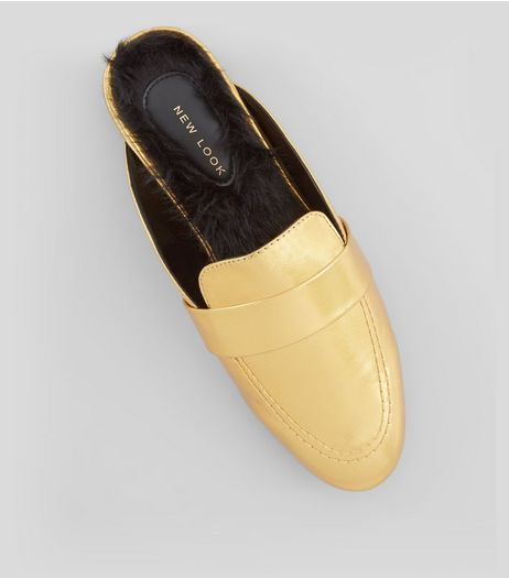 Gold Faux Fur Lined Mules | New Look