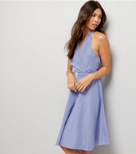 Blue Vanilla Navy Halter Neck Stripe Dress | New Look