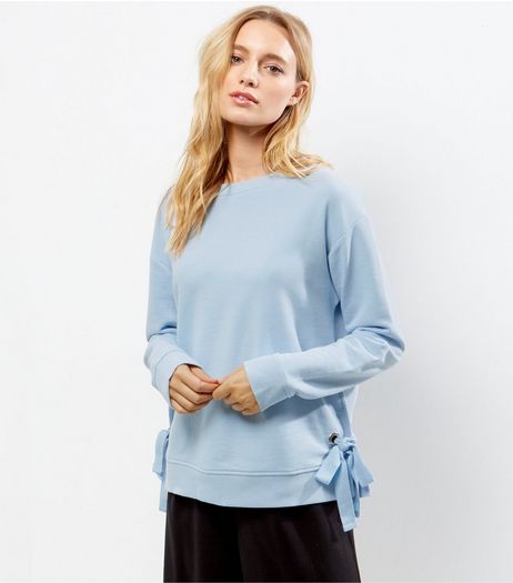 Pale Blue Tie Side Sweater | New Look