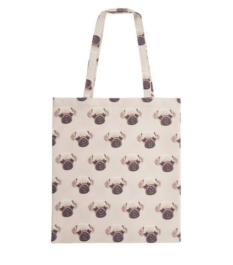 Pink Pug Print Canvas Bag | New Look