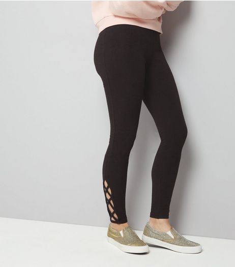 Teens Black Lattice Hem Leggings | New Look