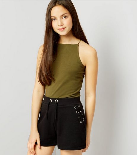 Teens Black Eyelet Trim Tie Side Shorts | New Look