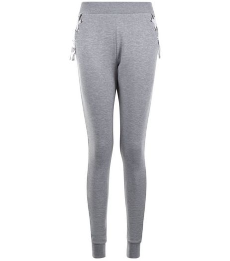 Teens Grey Eyelet Lattice Trim Joggers | New Look