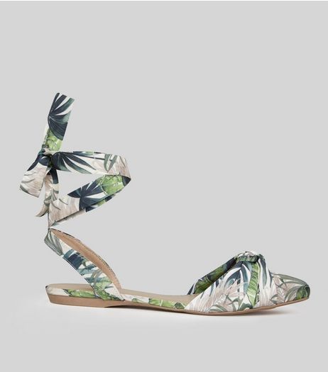 Cream Tropical Print Tie Back Pointed Sandals | New Look