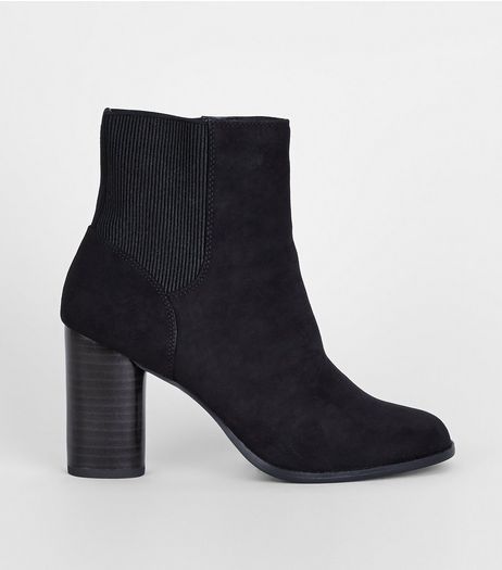 Black Suedette Elasticated High Ankle Boots | New Look