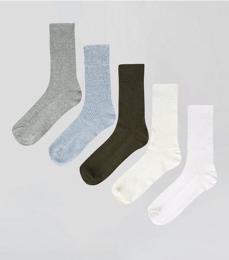 5 Pack Ribbed Socks | New Look