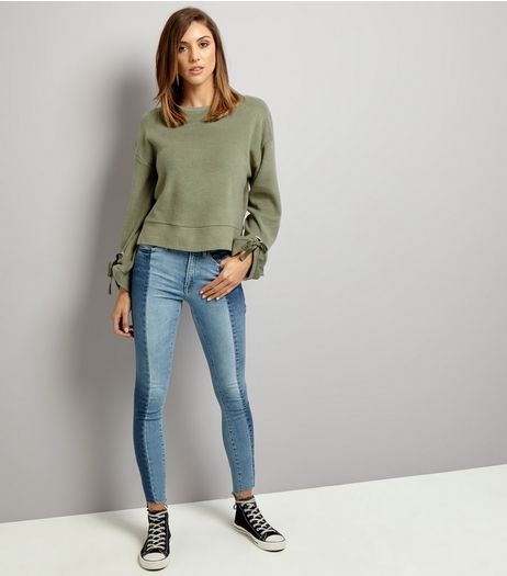 Khaki Tie Sleeve Jumper | New Look