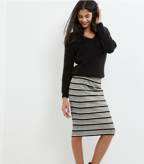 Grey Stripe Bandage Midi Skirt | New Look