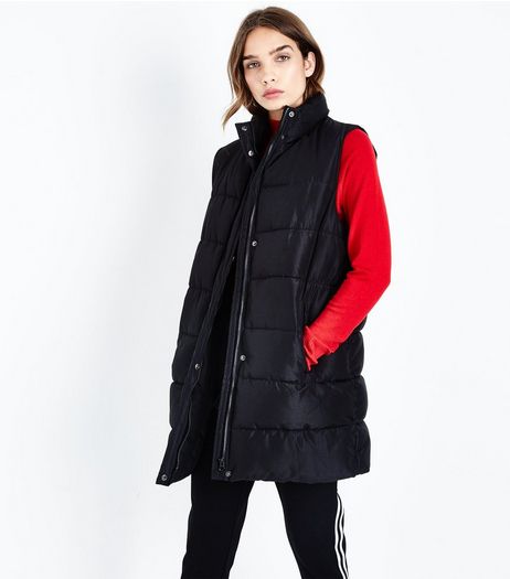 Black Midi Puffer Gilet | New Look