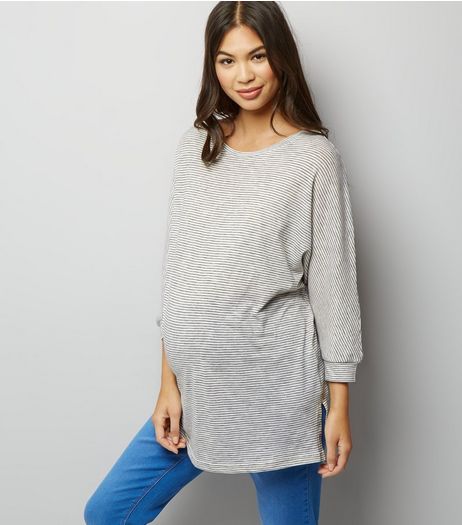 Maternity Grey Stripe Batwing Sleeve T-Shirt | New Look