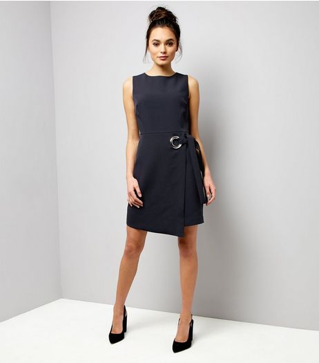 Navy Ring Trim Wrap Front Dress | New Look
