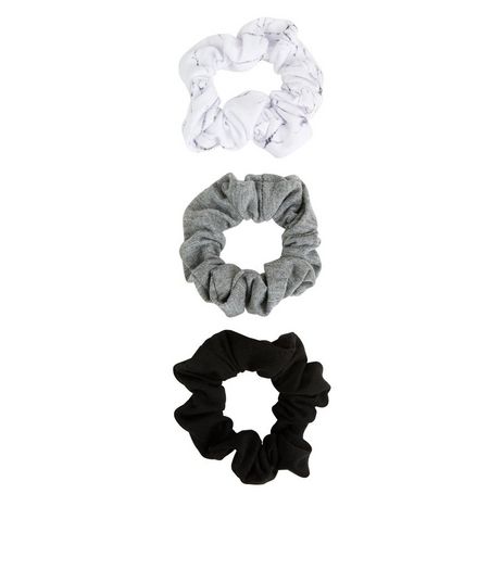3 Pack White Grey and Black Basic Scrunchies | New Look