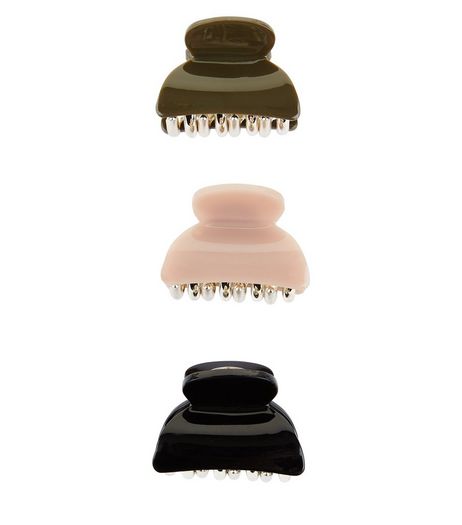 3 Pack Black Pink and Khaki Bulldog Clips | New Look