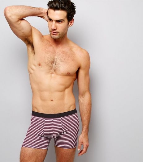 3 Pack Burgundy Zig Zag Stripes Boxer Briefs | New Look