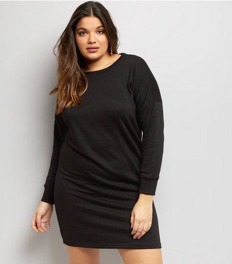 Curves Black Crew Neck Sweater Dress | New Look