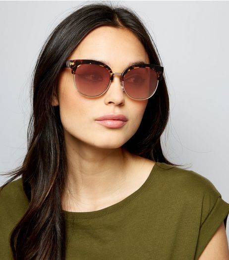 Brown Tortoiseshell Metal Trim Sunglasses | New Look