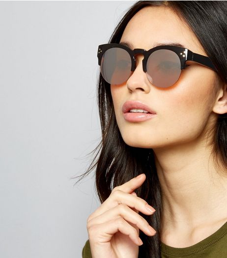 Black Pin Stud Detail Retro Sunglasses | New Look