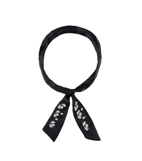 Black Sateen Floral Embroidered Necktie | New Look