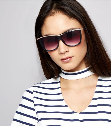 Black Metal Bar Sunglasses | New Look