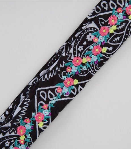 Black Paisley Print Floral Embroidered Bandana | New Look