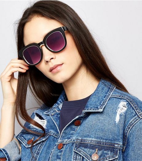 Black Metal Rim Sunglasses | New Look