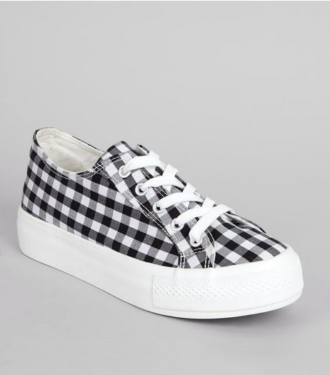 Black Gingham Flatfrom Trainers | New Look
