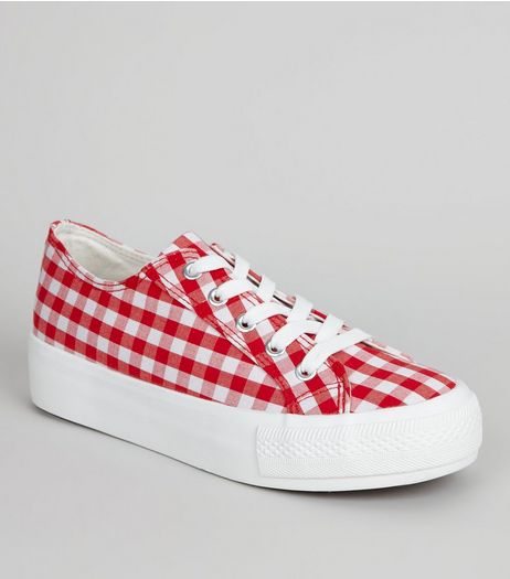 Red Gingham Flatfrom Trainers | New Look