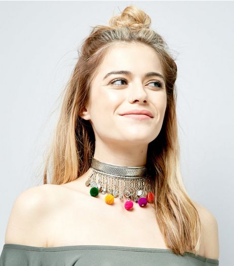 Silver Pom Pom Tassel Drop Torque Necklace | New Look