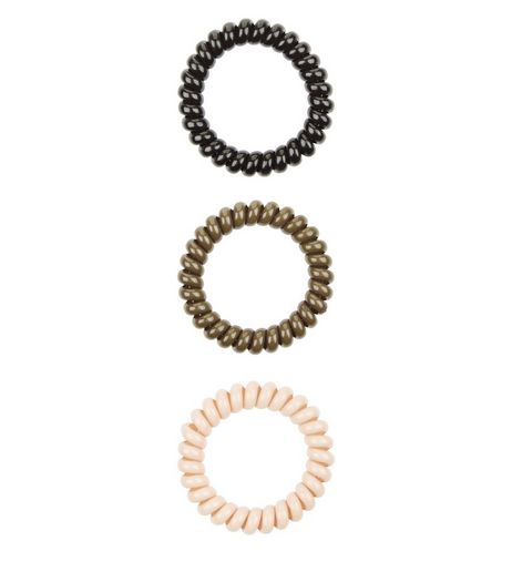 3 Pack Khaki Cream and Black Spiral Bobbles | New Look