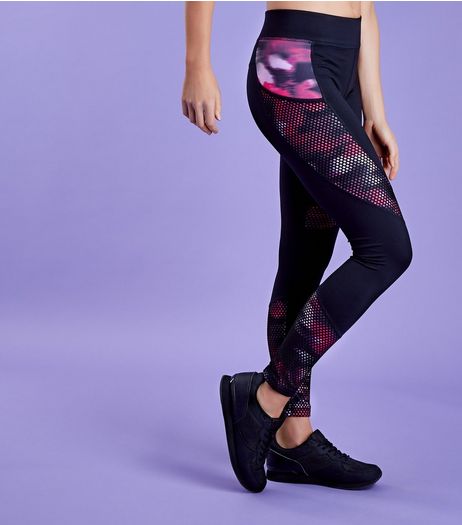 Pink Mesh Floral Print Panel Sports Leggings | New Look