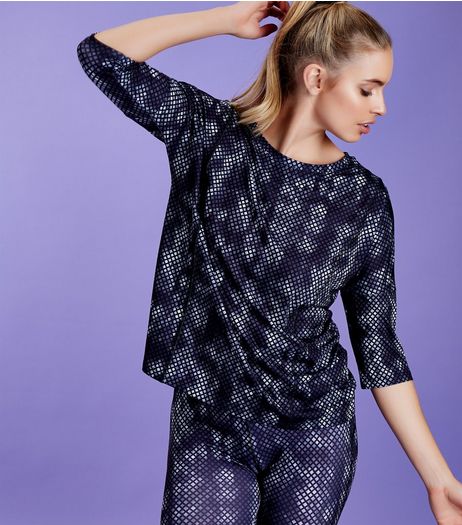 Black Abstract Print Mesh Sports T-Shirt | New Look