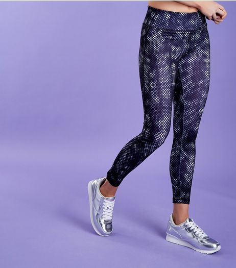 Black Abstract Print Sports Leggings | New Look