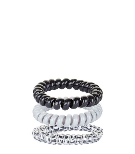 3 Pack Black and Clear Spiral Hair Bands | New Look