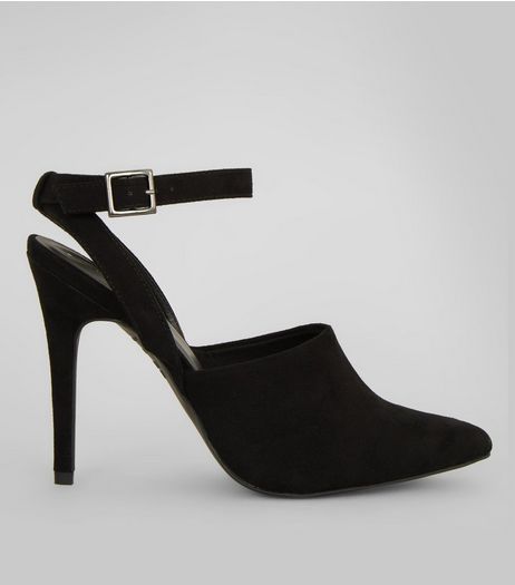 Black Suedette Ankle Strap Pointed Heels | New Look