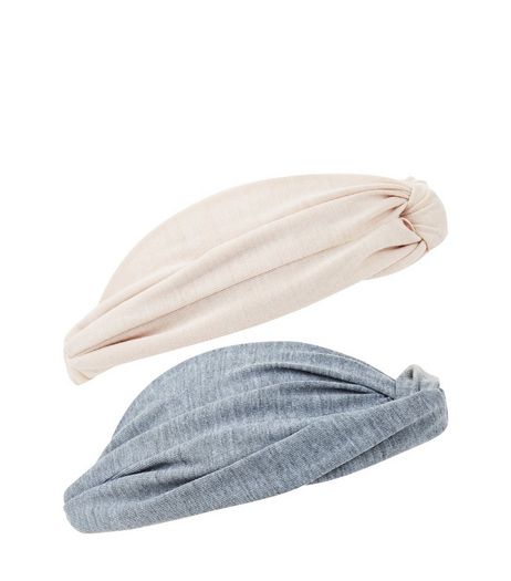 2 Pack Grey and Cream Twisted Front Hair Band | New Look