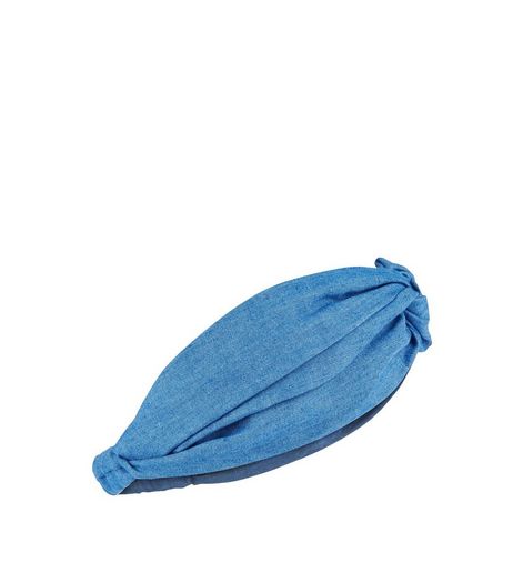 Blue Denim Twisted Front Head Band | New Look