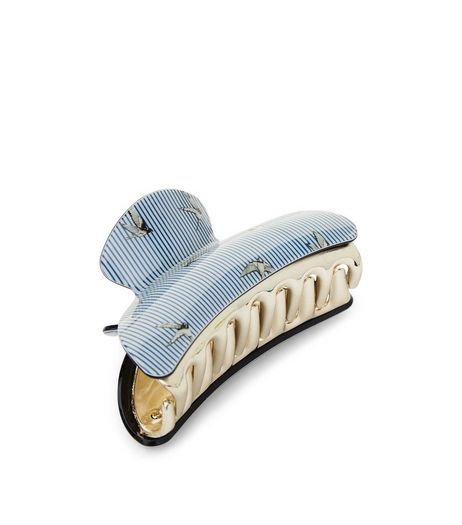 Blue Bird and Stripe Print Large Bulldog Clip | New Look