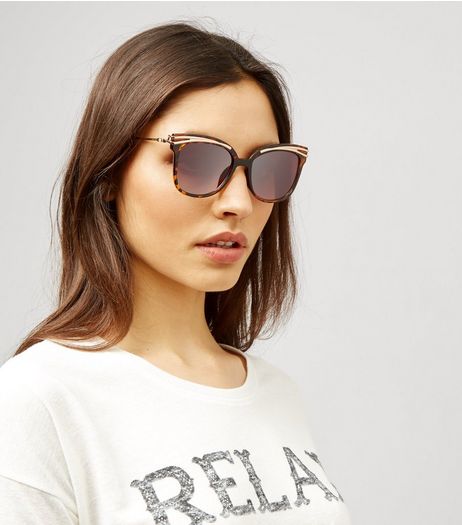 Brown Tortoiseshell Metal Bar Top Sunglasses | New Look