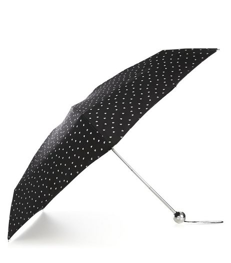 Black Foil Heart Print Umbrella | New Look