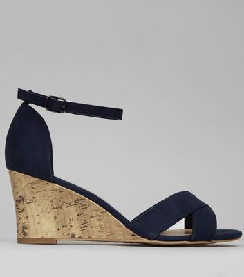 navy cork wedges