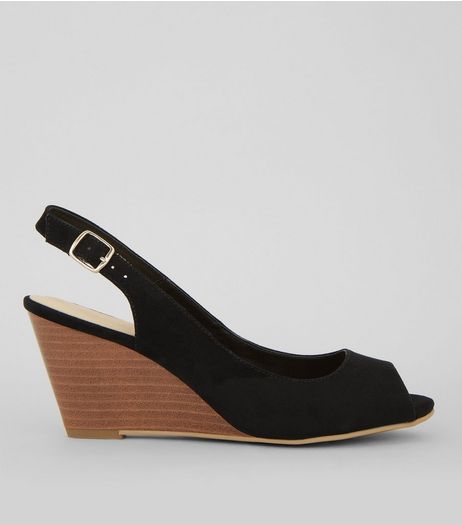 Black Comfort Suedette Slingback Wedges | New Look