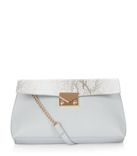 Pale Blue Snakeskin Texture Panel Shoulder Bag | New Look