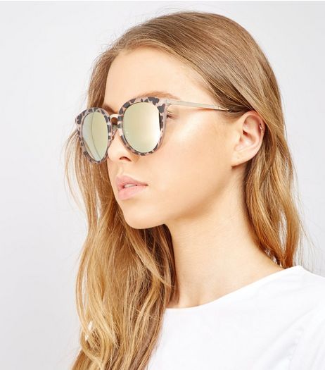 Brown Animal Print Mirrored Lens Sunglasses | New Look