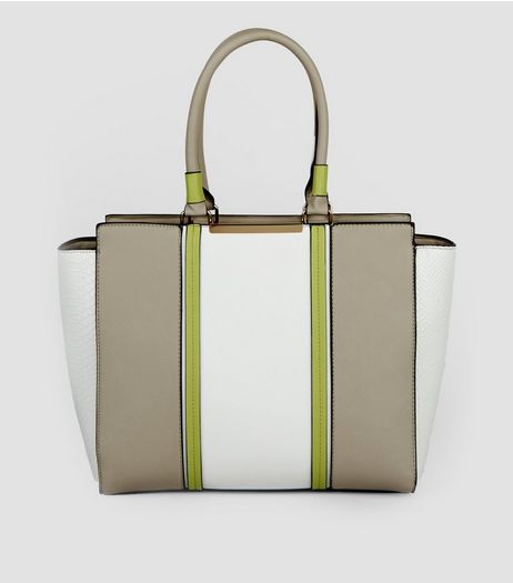 White Contrast Panel Tote Bag | New Look