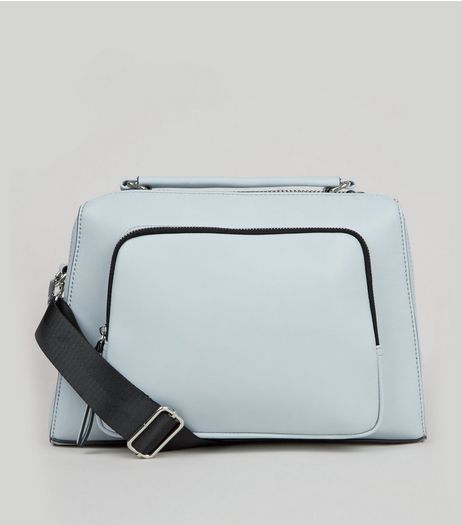 Pale Blue Chunky Zip Trim Shoulder Bag | New Look