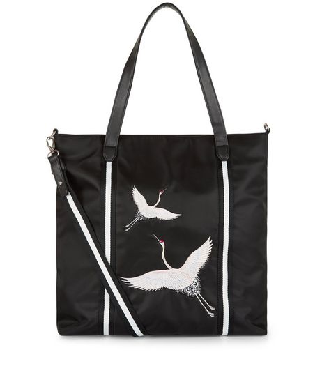 Teens Black Embroidered Bird Tote Bag | New Look