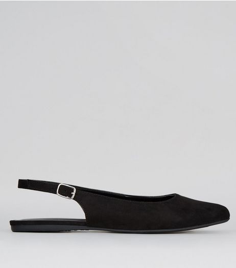 Wide Fit Black Suedette Sling Back Ballet Pumps | New Look