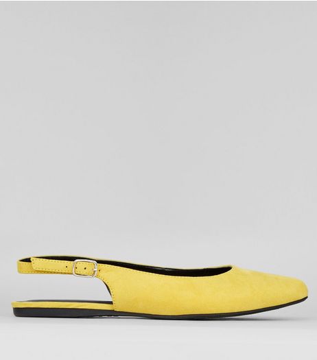 Wide Fit Yellow Suedette Sling Back Ballet Pumps | New Look